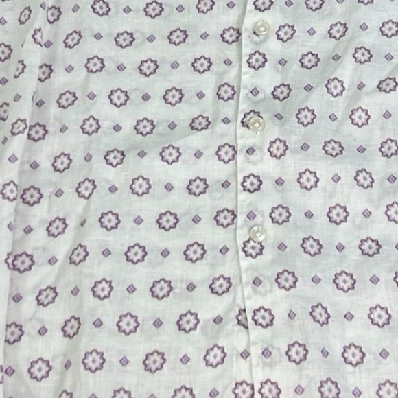 Tasso Elba Mens SZ M 100% Linen White Floral Button Short Sleeve Shirt Vacation - Picture 7 of 11